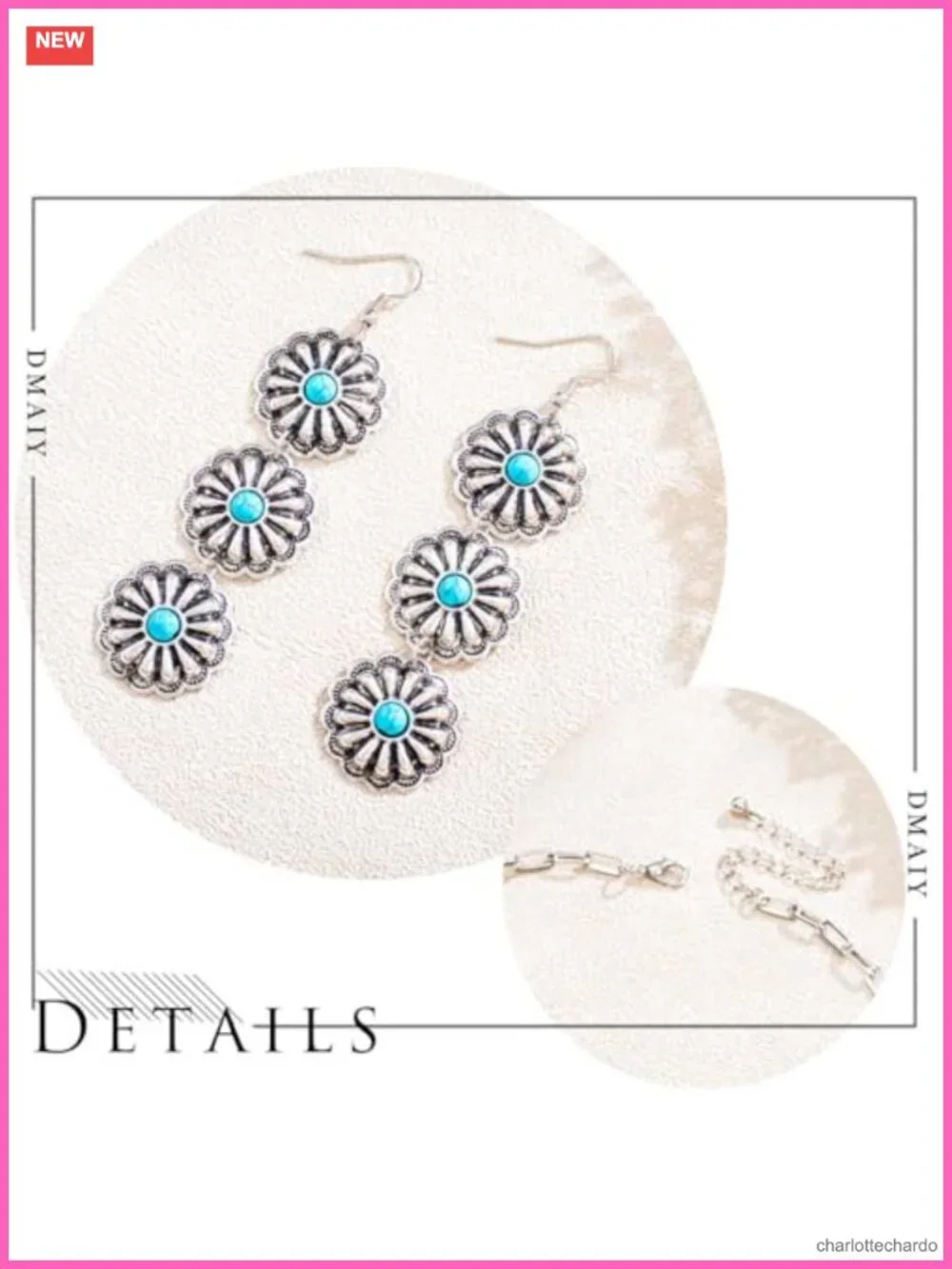 Dmaiy Western Jewelry Set for Women with Turquoise Alloy Necklace and Earrings